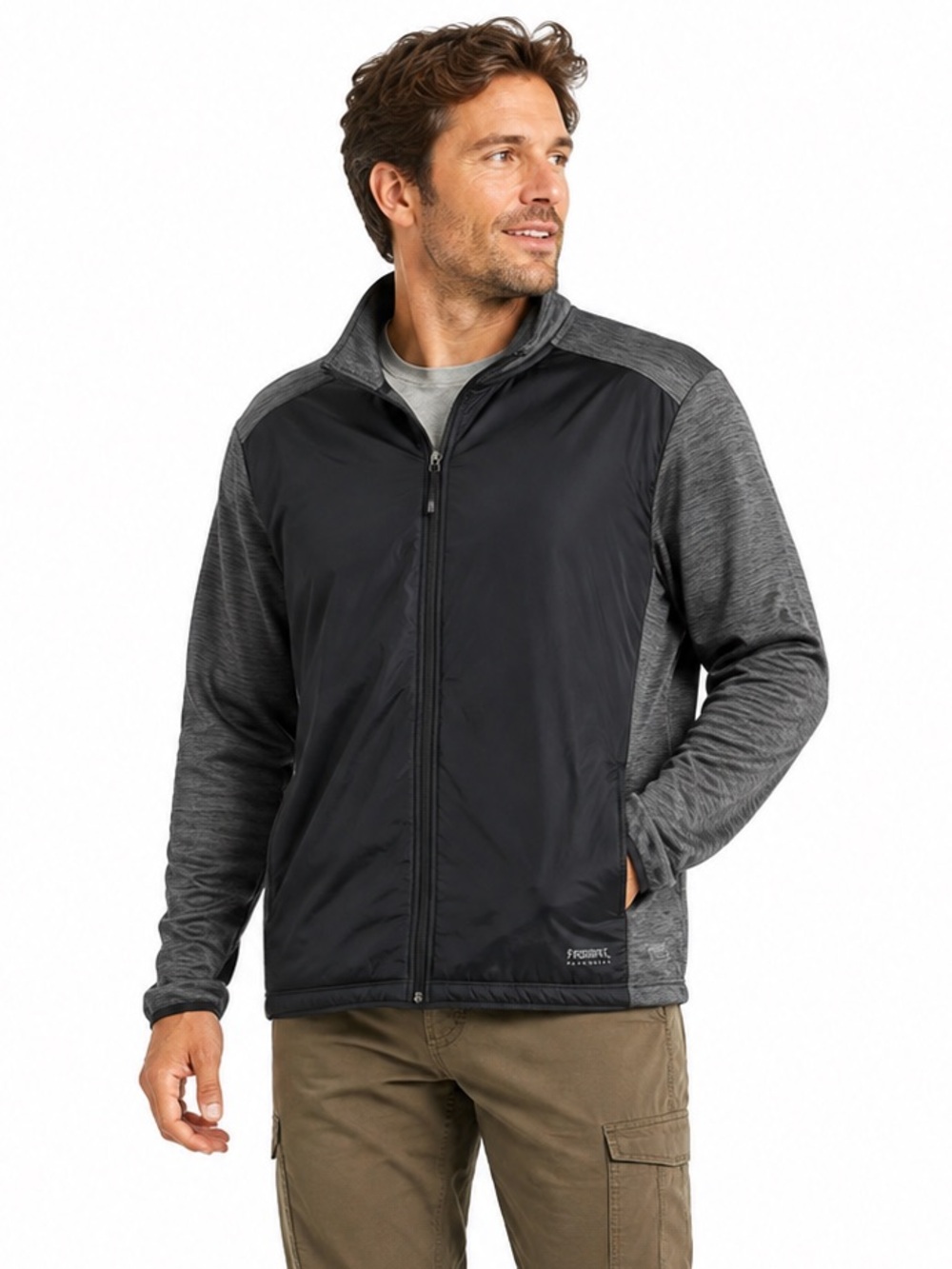 Running Room Mens Hybrid Running Jacket Medium Black Gray Lightweight Activewear